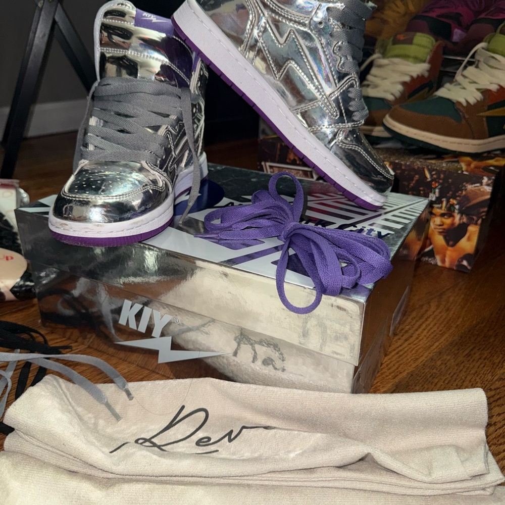 Kith Silver Metallic Sneakers with Purple Accents
